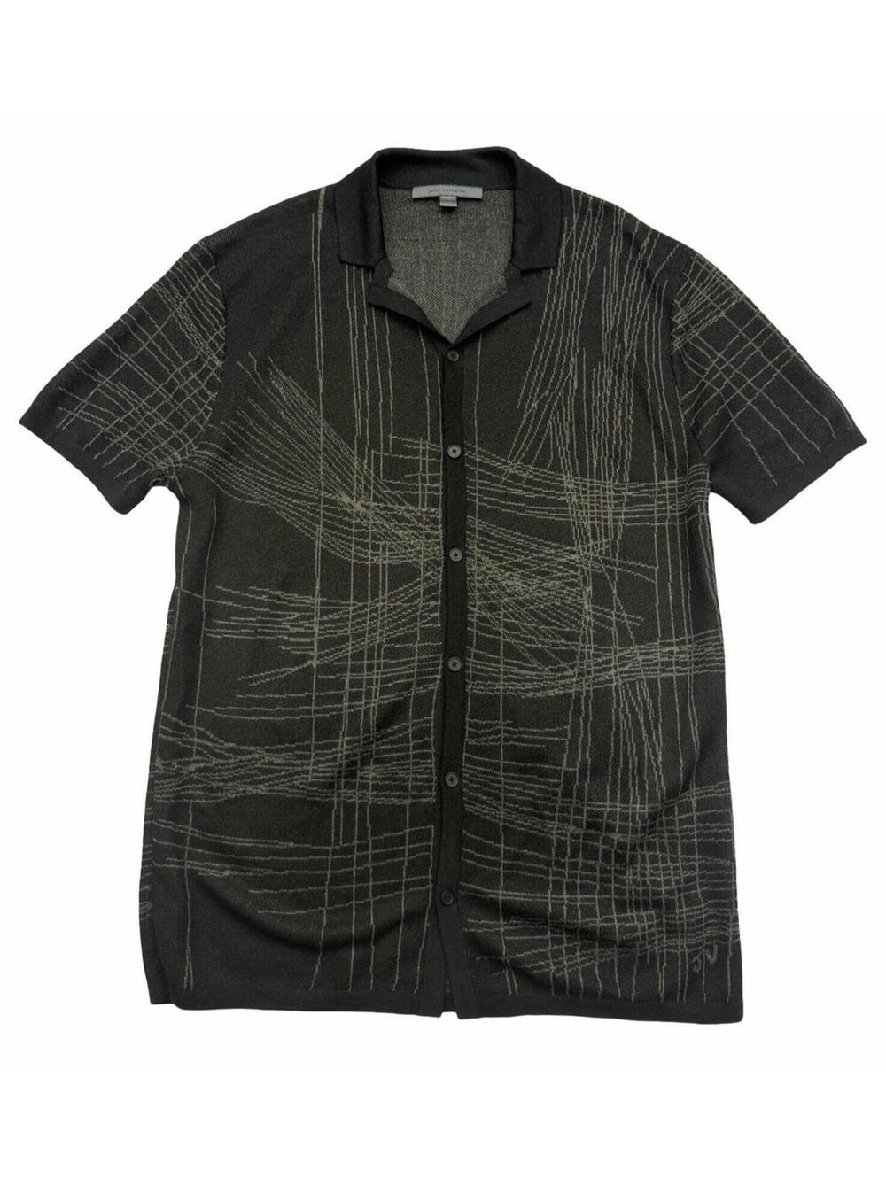 John Varvatos Simon Camp Jacquard Short Sleeve Button Shirt Black Size M